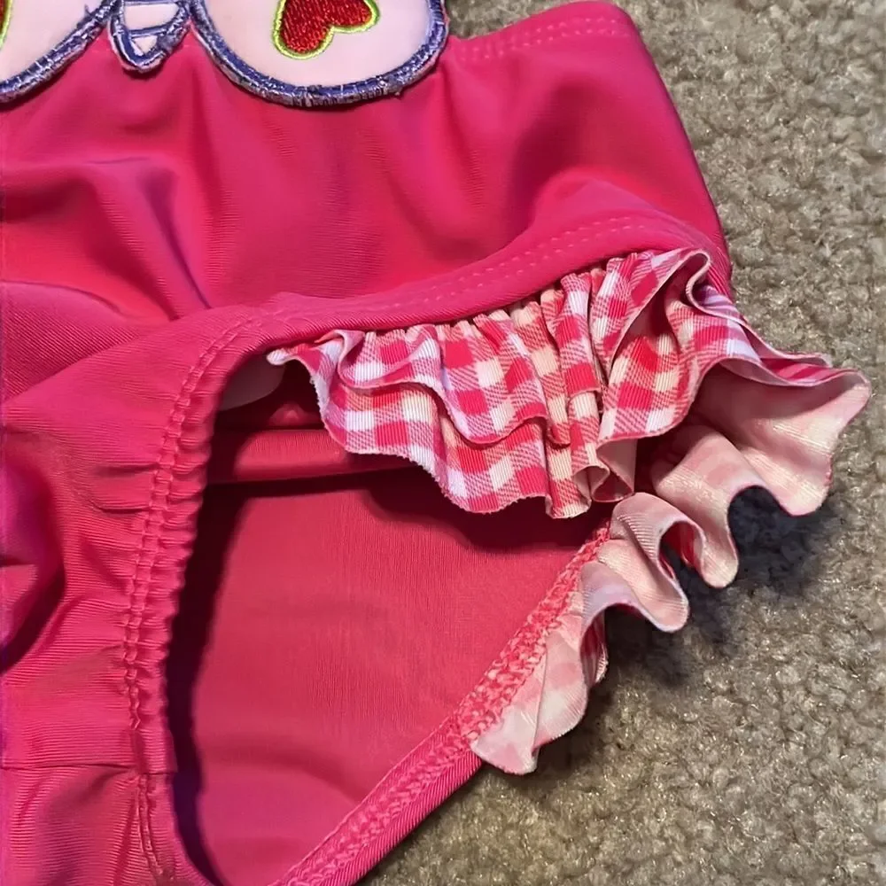 Joe Boxer Pink/white Gingham Butterfly Cutout Purple Red Green Ruffle Swimsuit-3